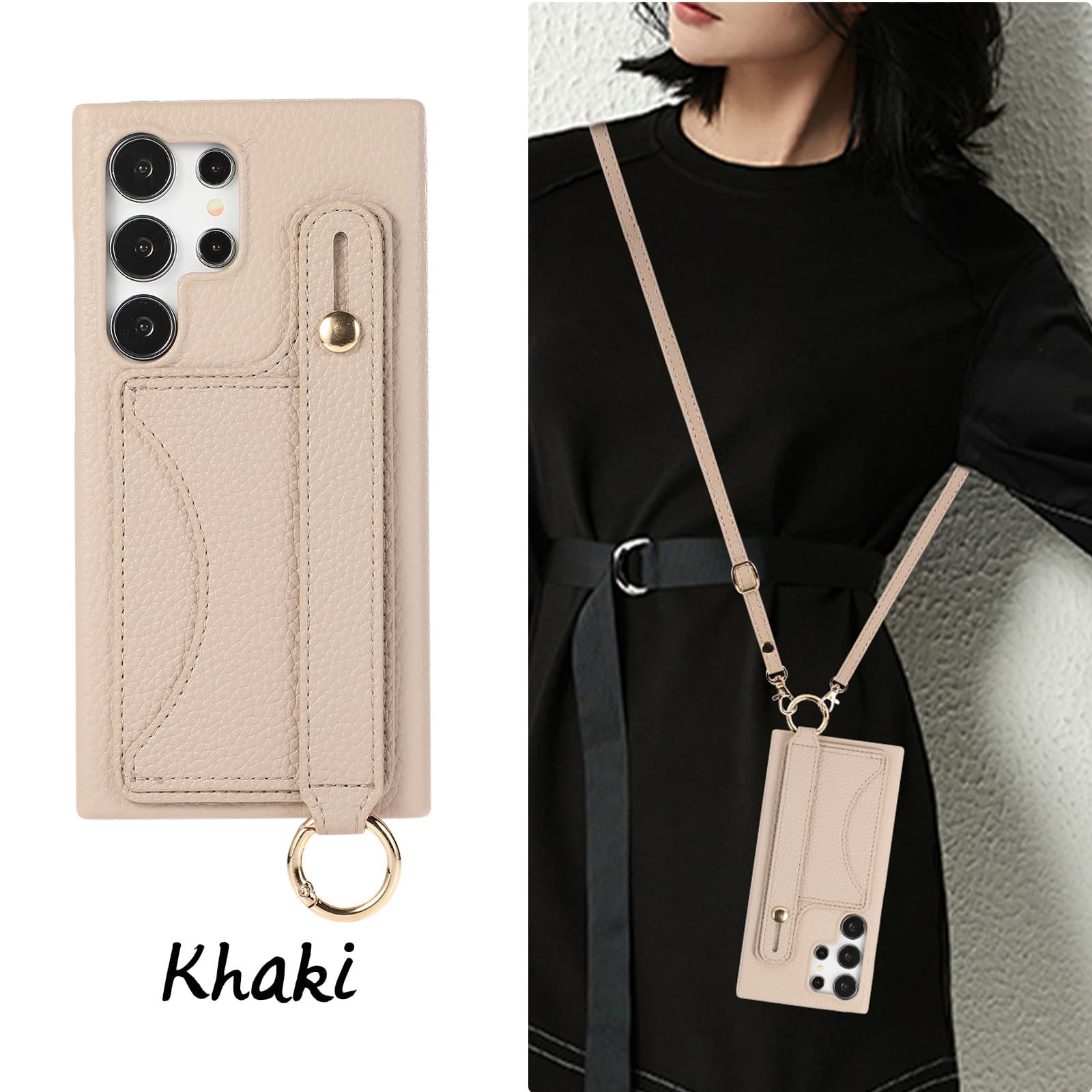 Pebble Grain Phone Case For Samsung S24 Phone Case Apple 14 Crossbody Lanyard Card Slot Wrist Strap Protective Case
