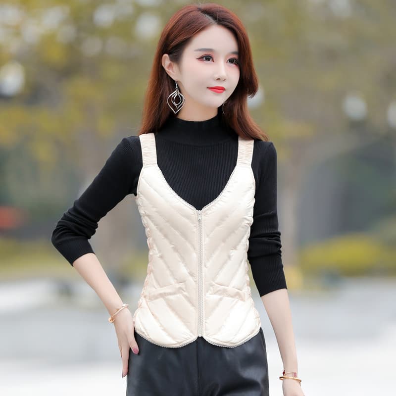 Autumn/Winter Down Vest for Women, Inner Wear, Short, Lightweight, Slim Fit, Warm Inner Lining, White Duck Down, Close-fitting Sleeveless Vest, Shoulder Cape