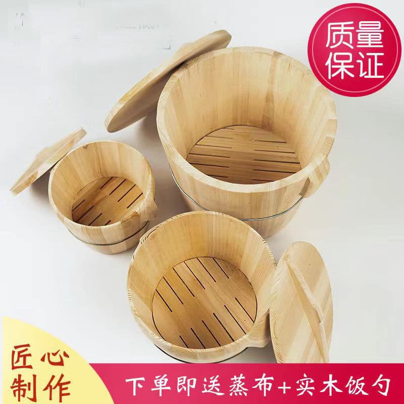 Handmade Fragrant Fir Wood Steamer - Original Wood Rice Bucket, Traditional Steaming Container with Updated Design