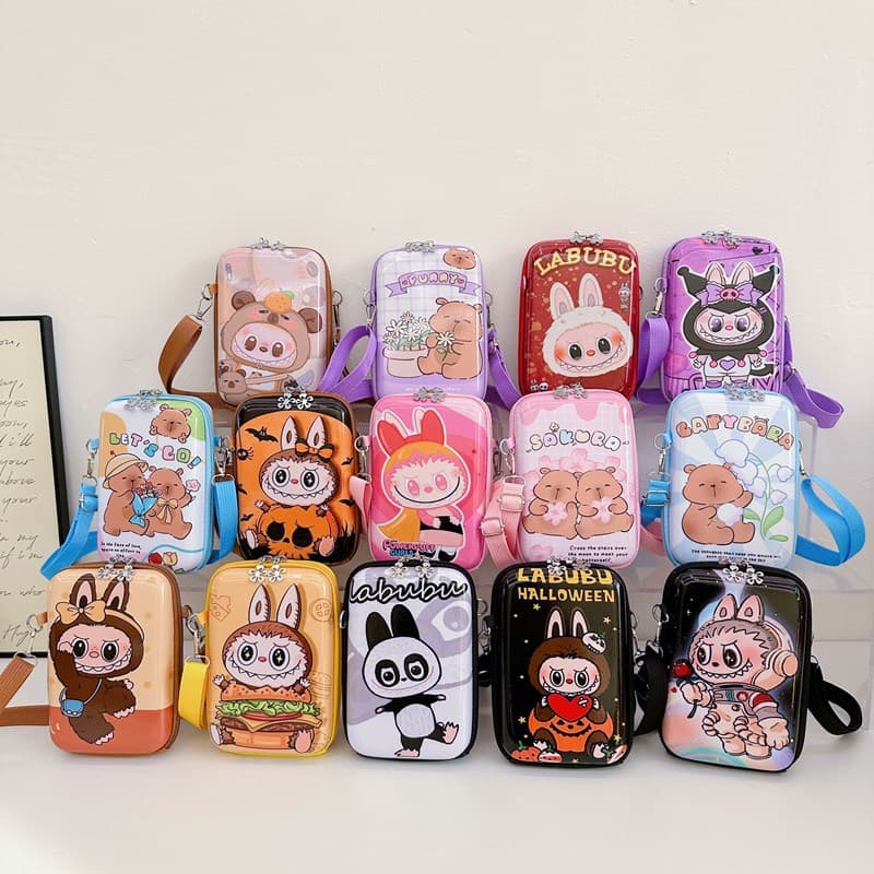 New stylish LABUBU children's shoulder bag, student pencil case, cute crossbody bag, girl's phone bag