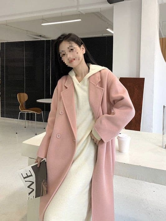 Pink Wool Coat Dopamine Long Korean Style Blazer Collar Oatmeal Petite Autumn Winter