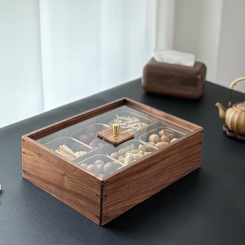 Luxury Wooden Dry Fruit Tray Candy Box Nut Storage Box Living Room Coffee Table Fruit Snack Display Plate Vintage Chinese Style
