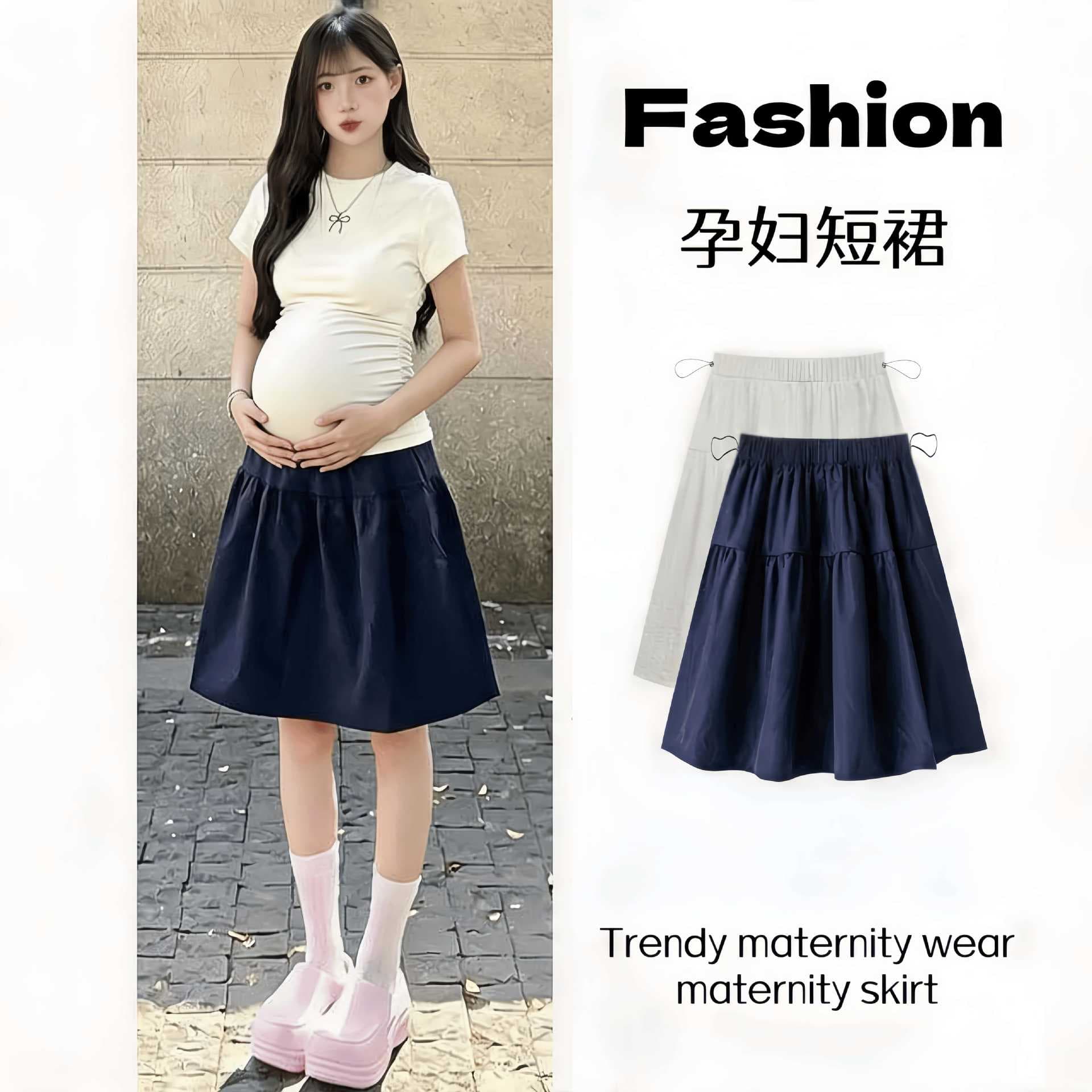 Maternity Wear in Gentle Navy Blue for Pregnant Women, Summer 2026 New Style, Suitable for Slightly Plump Pear-Shaped Body, Five-Point Maternity Skirt Pants