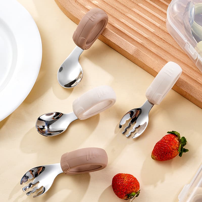 Silicone Handle Training Spoon with Stainless Steel for Infant Self-Feeding, Specialized Children's Tableware