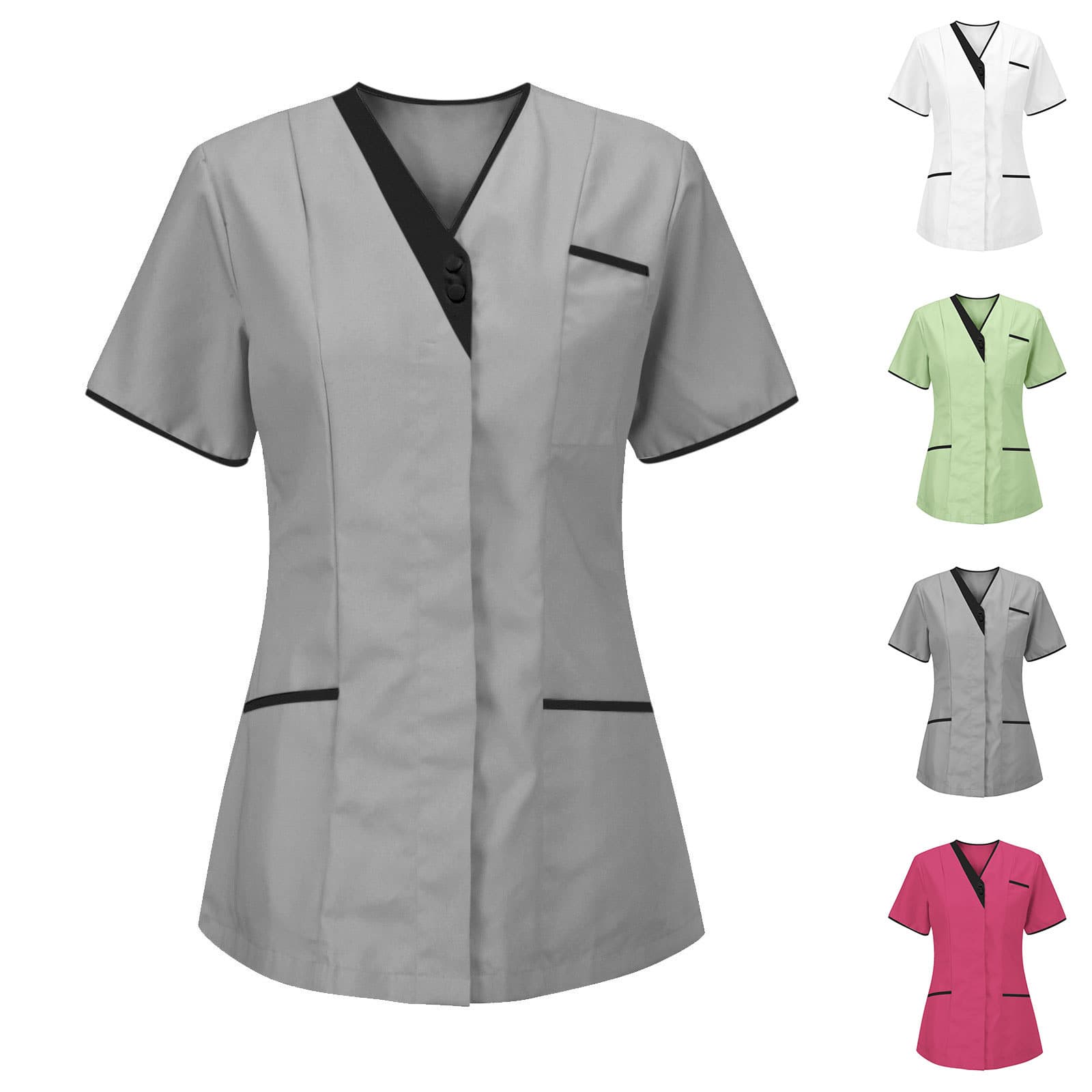 Amazon EU/US Caregiver Uniform Hand Washing Garment Beautician Workwear Cleaning Uniform Top V-Neck Short Sleeve Set