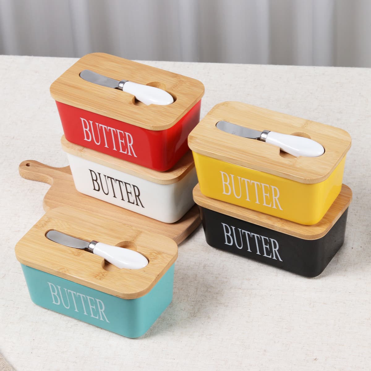 Cross-border Amazon Ceramic Butter Dish with Lid, Rectangular Western Butter Storage Box for Bread