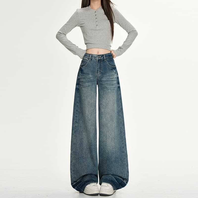 American Retro Wide-Leg Jeans for Women 2025 Fall New Design Loose Slimming Straight-Leg Floor-Length Pants