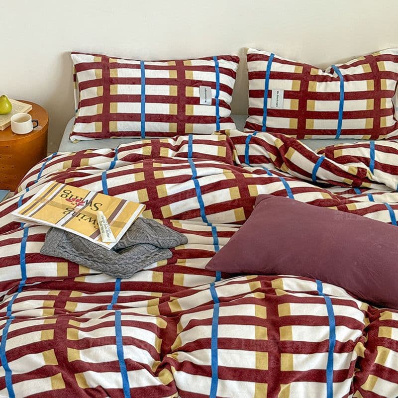 Autumn and winter warm milk velvet quilt cover four-piece set plus velvet student three-piece set striped double-sided velvet thickened four-piece set