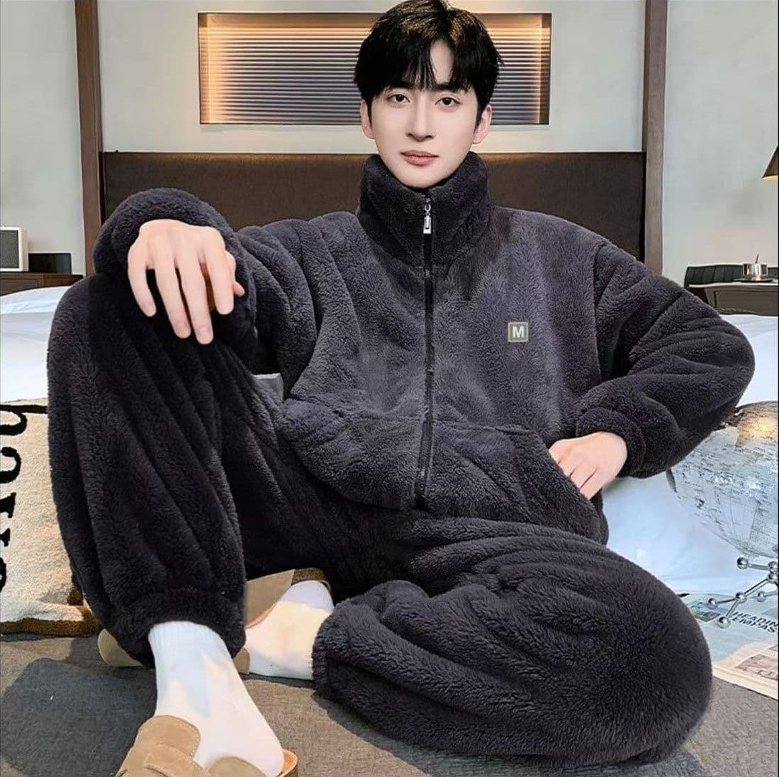 Men's Pajamas, Autumn/Winter Snow Fleece, Thickened and Fleece-Lined Coral Fleece, Warm Flannel, New Teen Home Wear