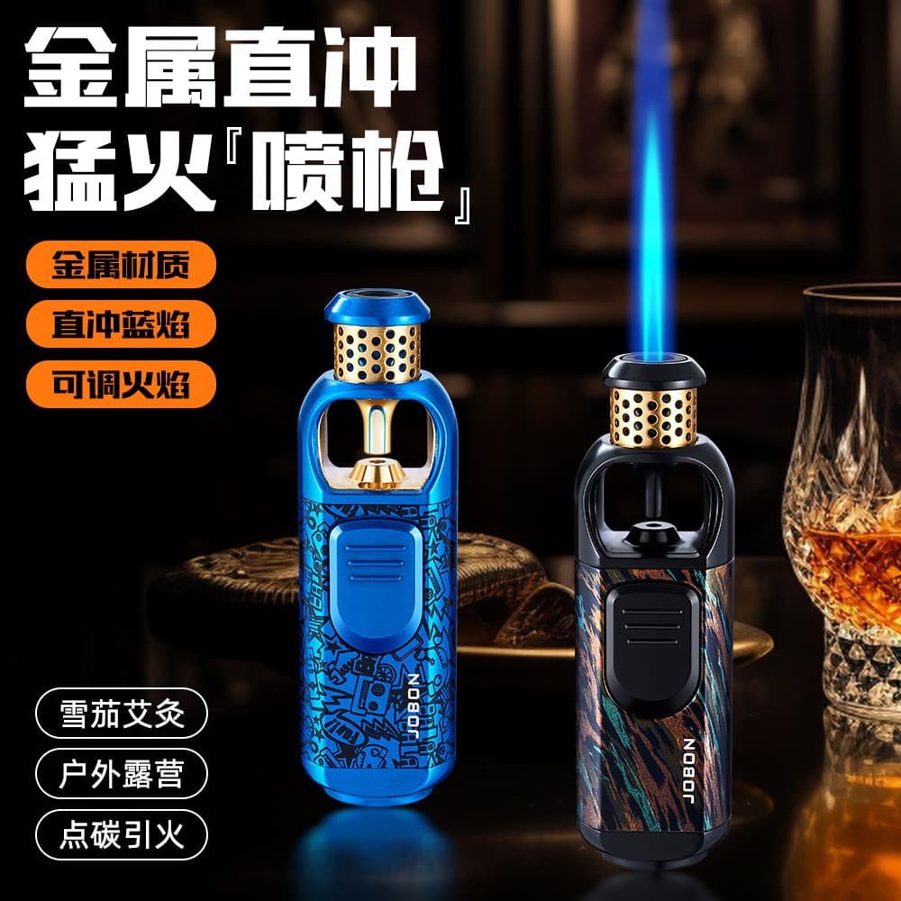 Zhongbang 187 new spray gun type cigarette lighter blue flame straight into portable windproof metal inflatable cigar lighter