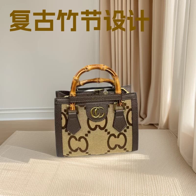 Cross-Border Women's Bag Wholesale Vintage Handheld Bamboo Handle Bag Casual Large Capacity Women's Shoulder Crossbody Bag Cross-Border Bag
