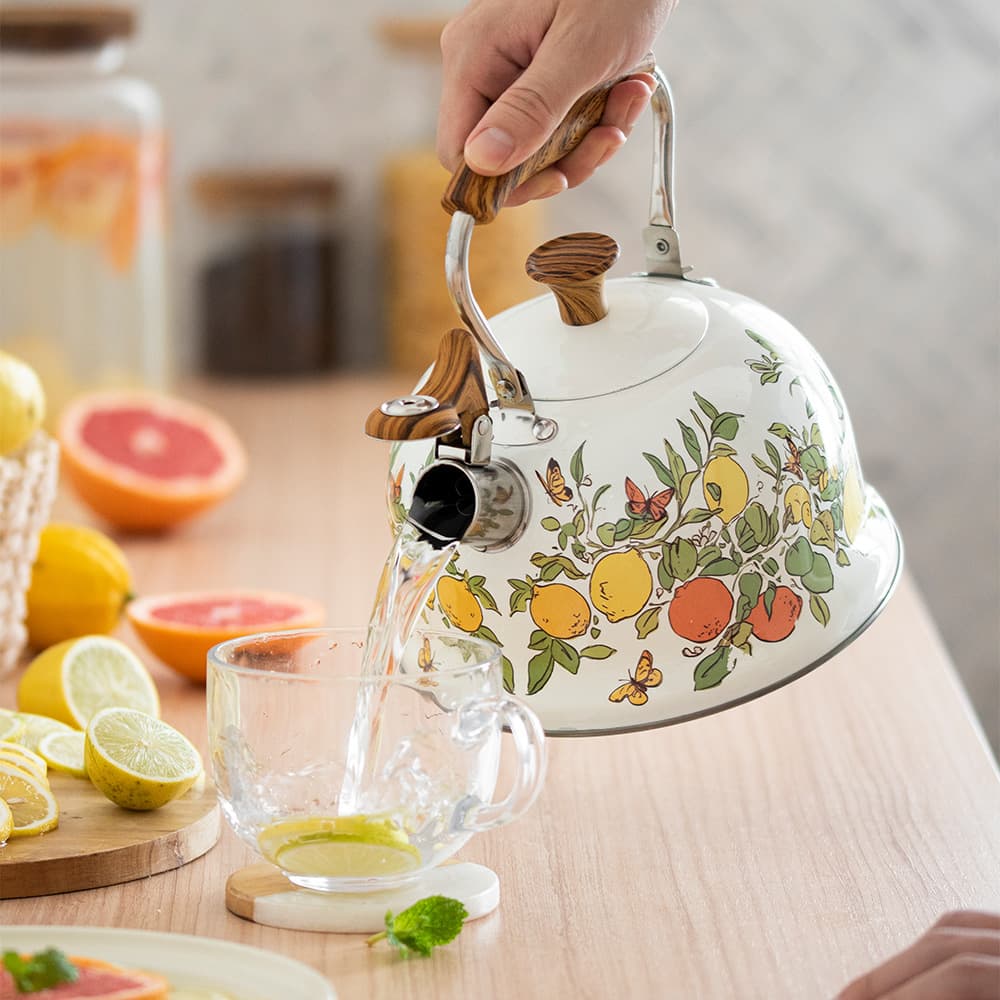 Cross-border Creative Fresh Plant Whistle Kettle European Stainless Steel Teapot 3L New Lemon Whistling Kettle