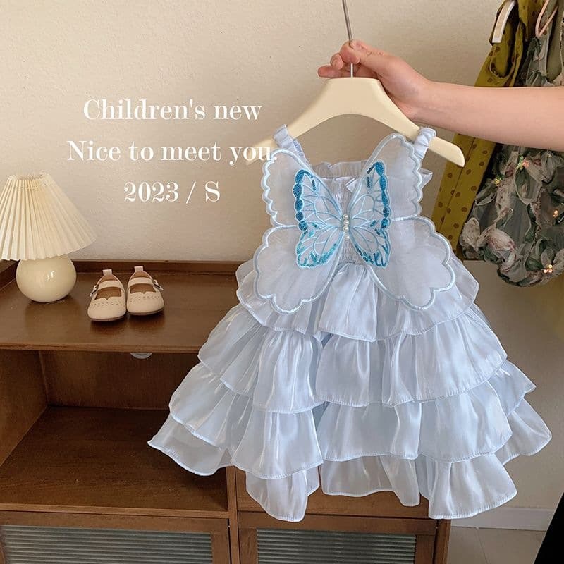 Girls Summer Dress, Strapless Dress, Little Girl Stylish Elsa Princess Dress, Butterfly Wing Gown, Cake Dress, Cotton