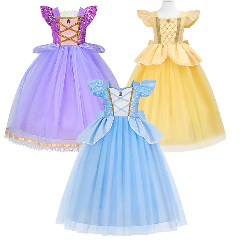 European and American style Belle princess dress, mesh tulle skirt, sequined bow party dress 2024