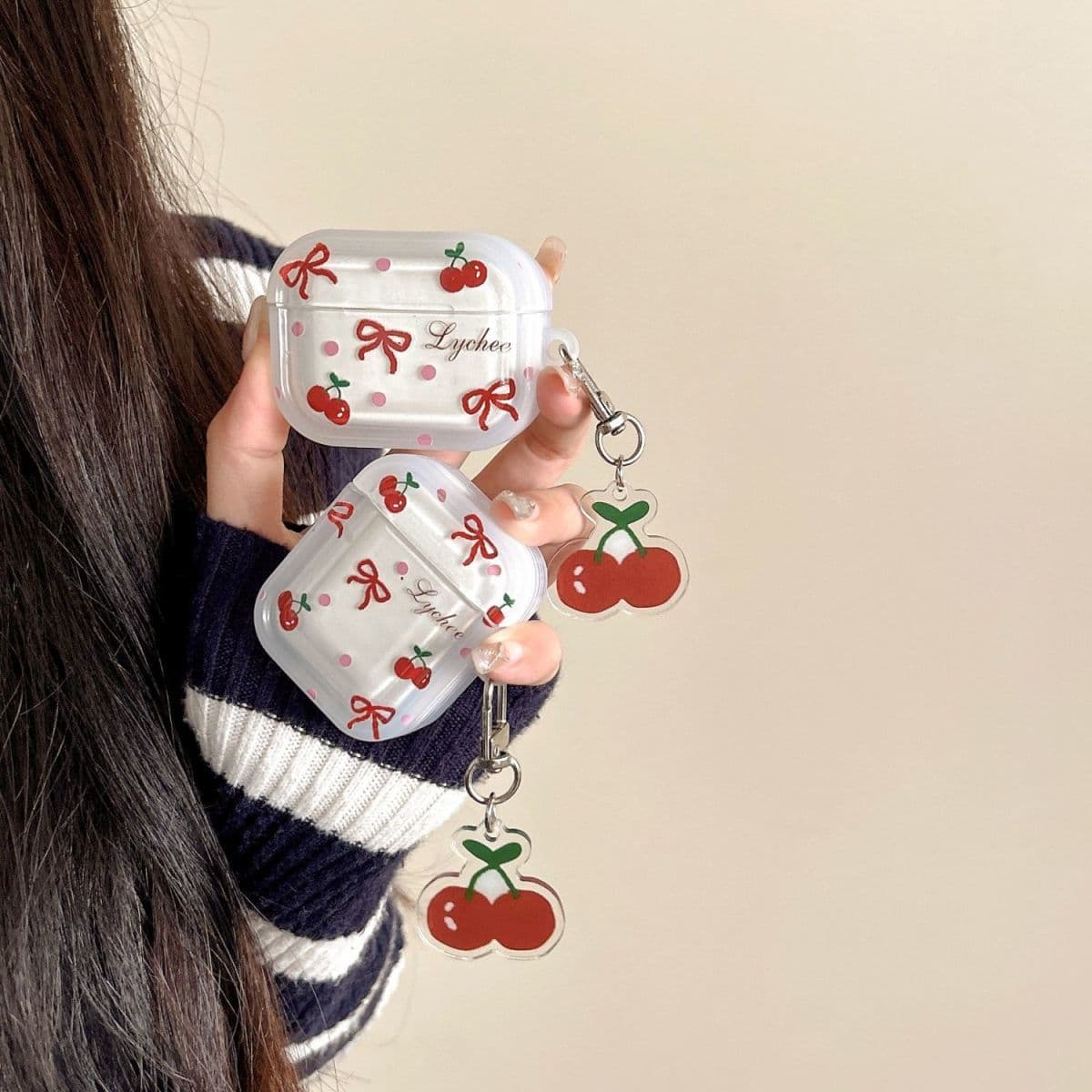 Compatible with Apple AirPods 4 Bluetooth Earbuds Case Cover Cute Bow Cherry AirPods Pro 3