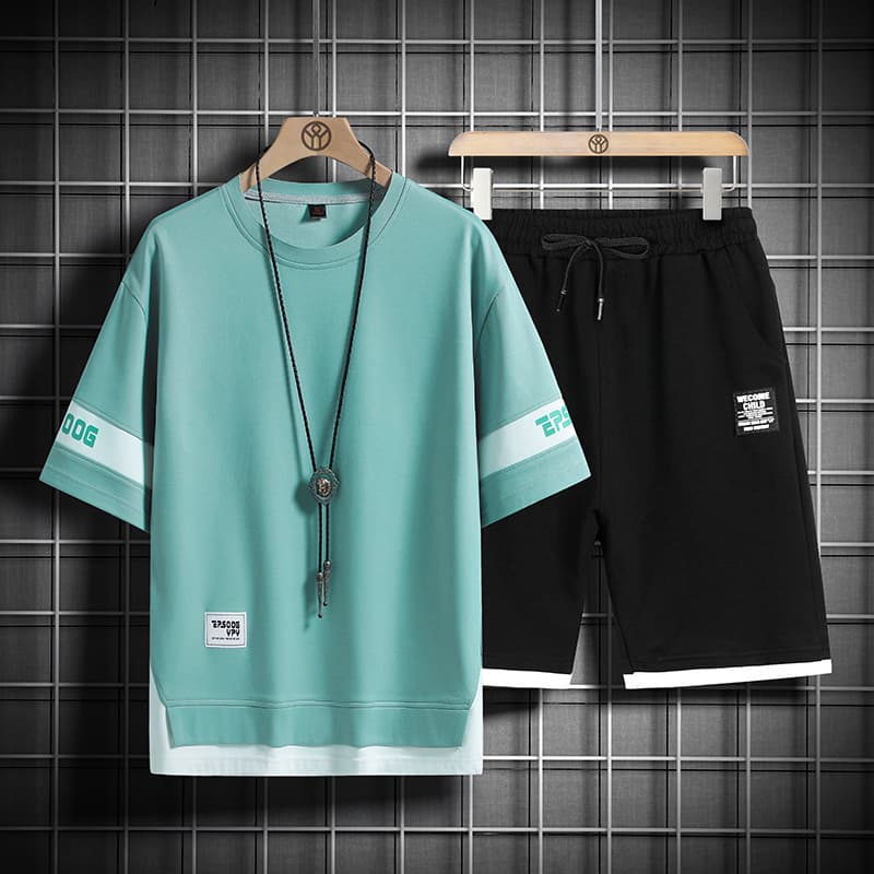 Cross-border 2024 Youth Suit Men's Summer Short-sleeved Fashionable Loose Clothes with Shorts Casual Sports Suit