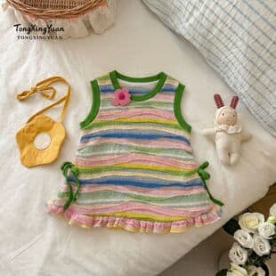 Girls Summer Dopamine Vest Dress Baby Colorful Striped Dress Children's Summer Cotton Dress