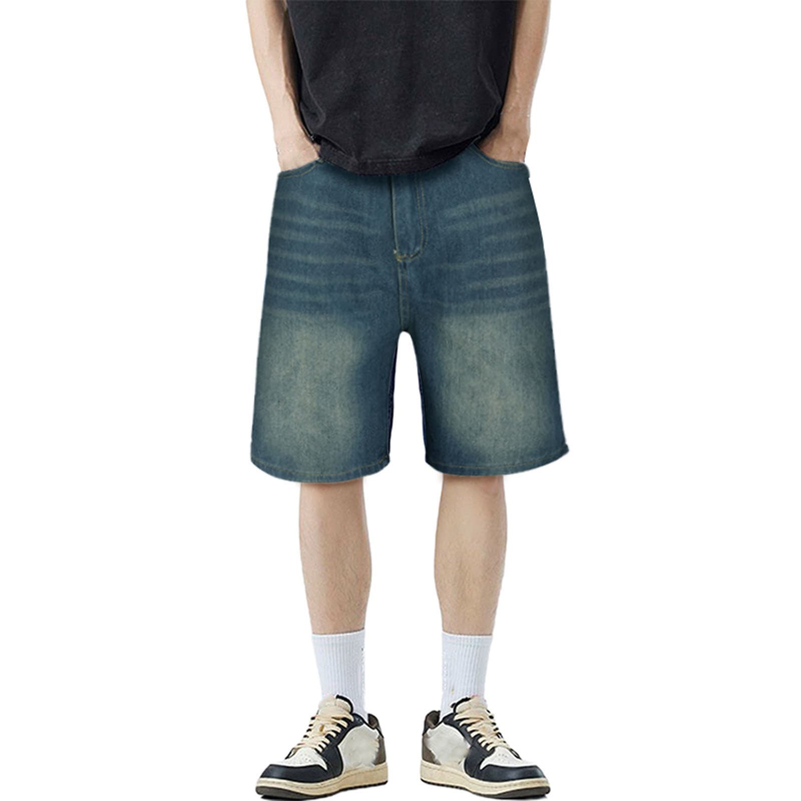 Summer thin light blue denim shorts for men, straight, loose, versatile, American handsome, trendy pants
