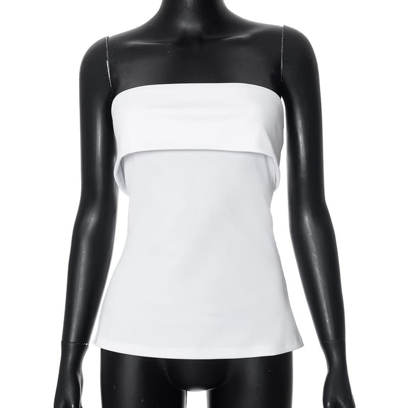 Cross-border European and American Women's Fashion 2025 Summer New Solid Color Sleeveless Backless Wide Lapel Slit Tube Top Sexy Blouse