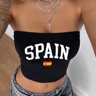 European and American Cross-Border Bestseller Spain Flag Print Solid Color Tube Top Tight Crop Top