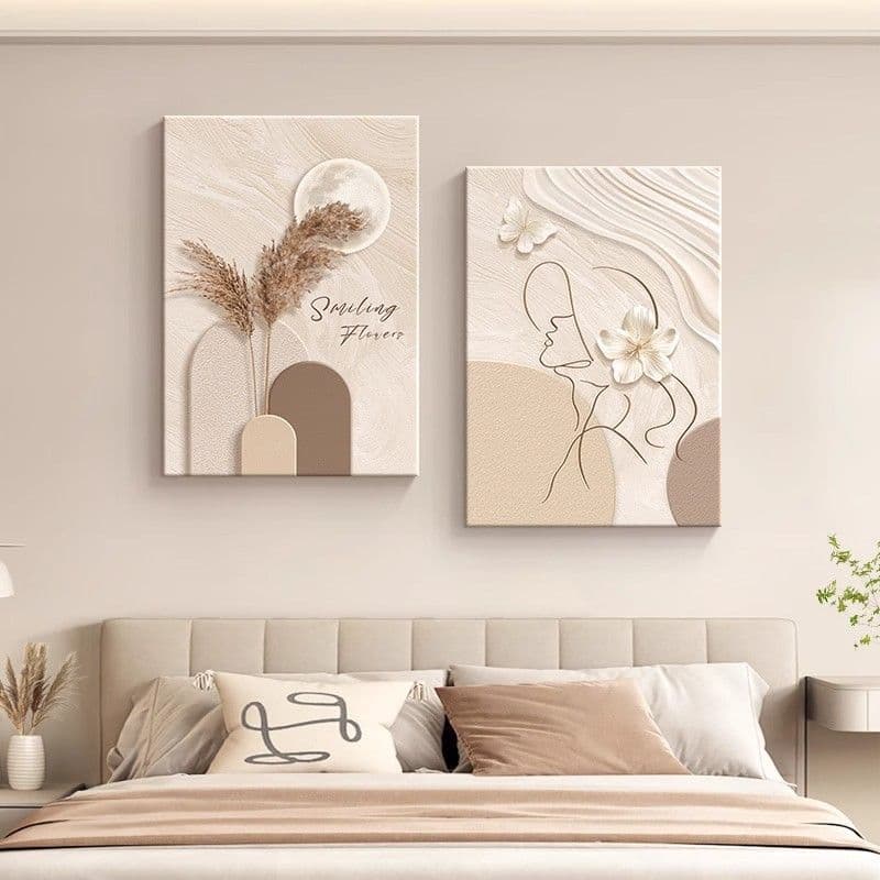 Minimalist Cream-Style Decorative Painting, Niche Character Line Art, Bedroom Headboard Painting, Living Room Hanging Painting, Cross-Border