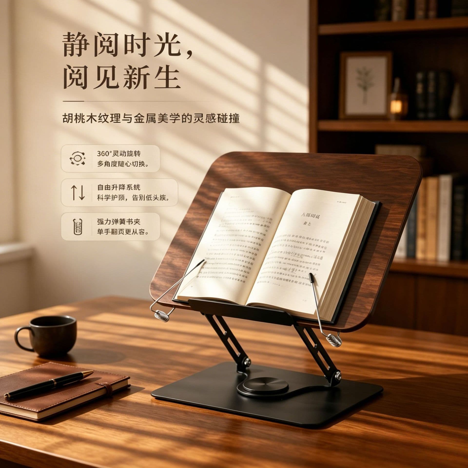 Premium 360-Degree Rotatable Folding Reading Stand iPad Book Holder Desktop Adjustable Student Desk Stand