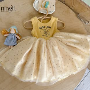 Ningli Girls' Princess Polka Dot Dress Summer Kids' New Style Girls' Bud Sleeveless Dress Summer