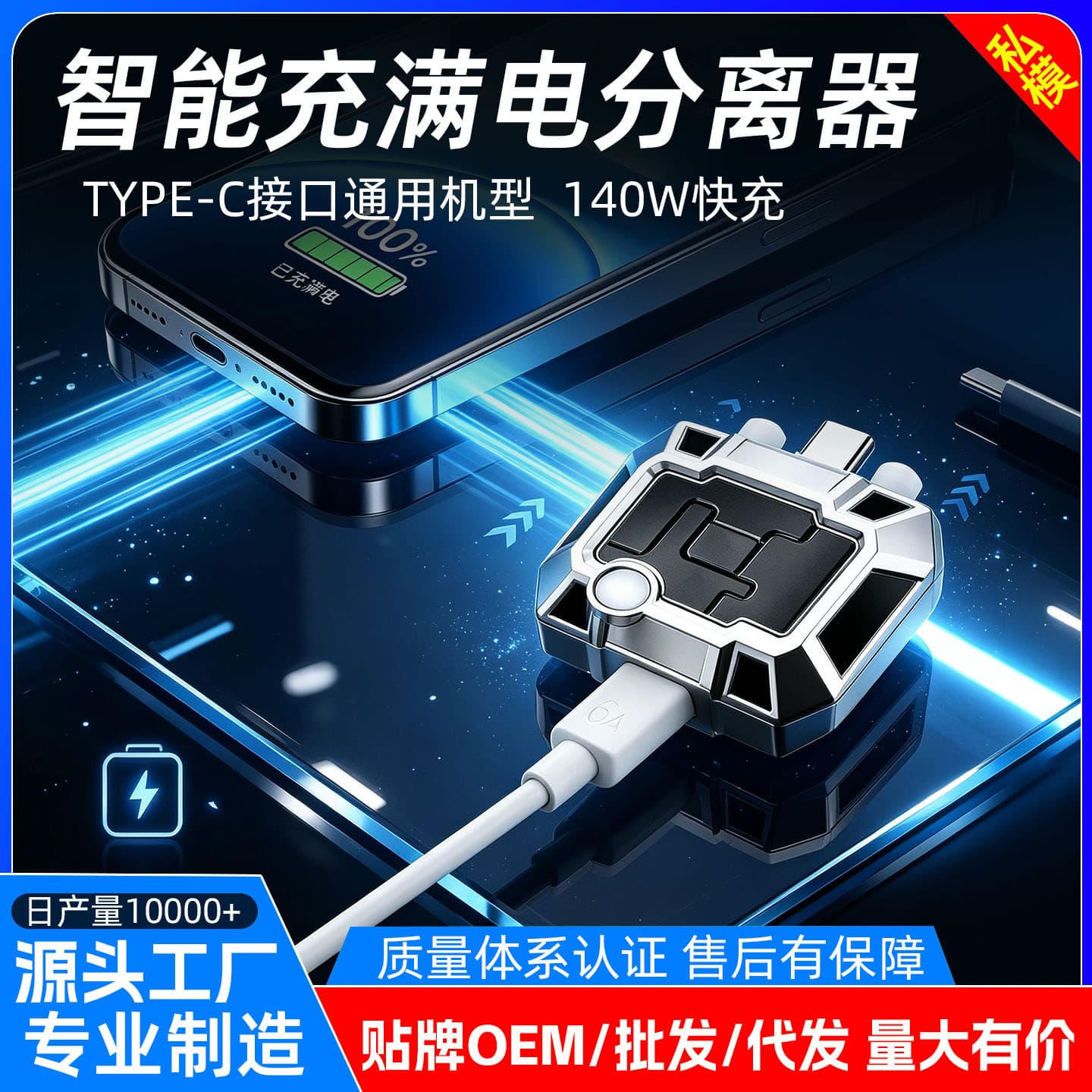 Phone Digital Charger Full Charge Disconnector Smart Detection Auto Disconnect 140W Fast Charging Battery Protection