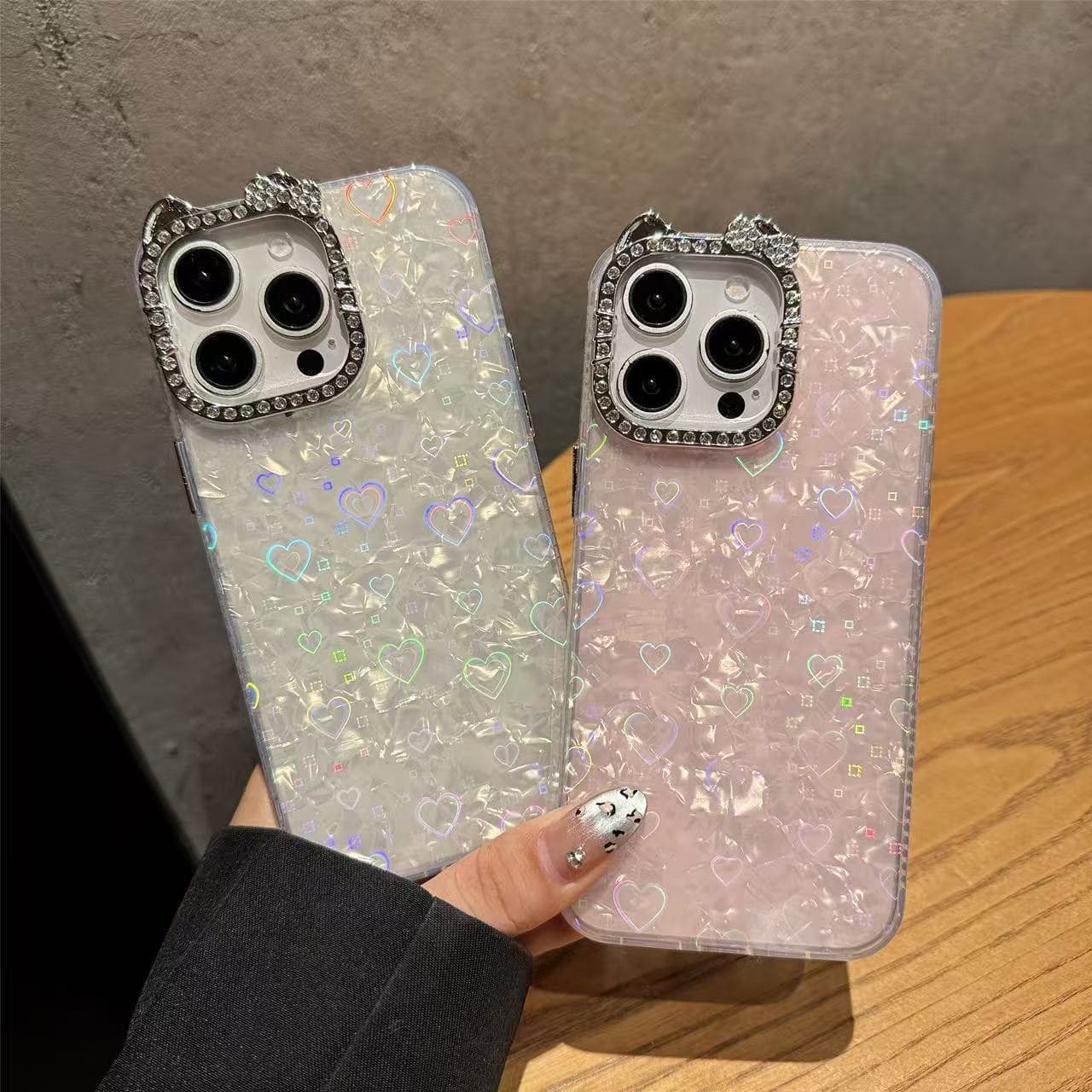 Love shell pattern suitable for Apple 17 PROMAX mobile phone case iPhone 16 diamond lens 15 laser anti-fall shell