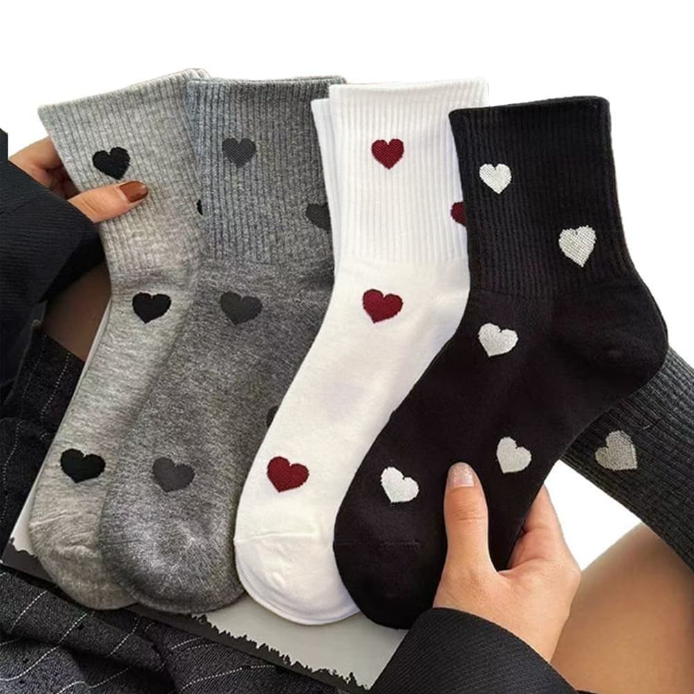 Love Heart Mid-Calf Socks for Women Wholesale Spring Summer College Style Solid Color Sports Socks Breathable Boat Socks Long Socks Zhuji Socks