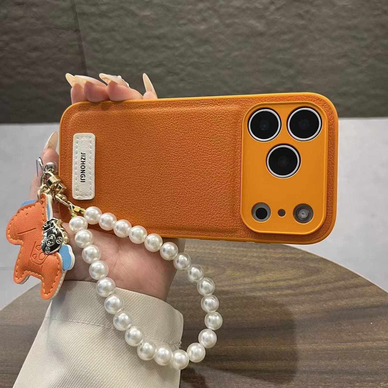 Plain Leather Orange, Make Money Immediately, Suitable for iPhone 17 Pro Max Phone Case 15 Apple 16 Pendant Chain 14