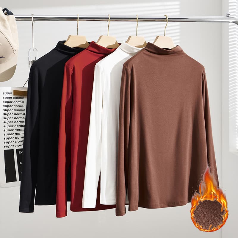 Autumn/Winter New Plus Size Women's Clothing, Fleece-lined Casual Oversized Long-sleeved High-neck T-shirt, Base Layer S5243