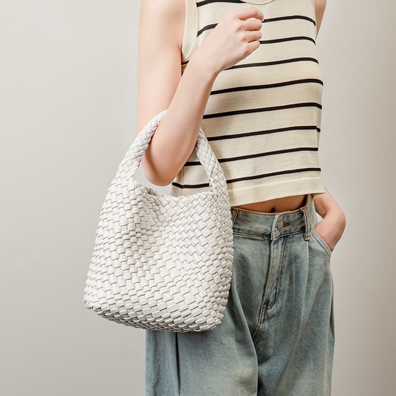 Niche Handwoven Bag Summer Solid Color Basket Handbag Mother-Child Bag Retro Casual Shoulder Crossbody Bag Wholesale