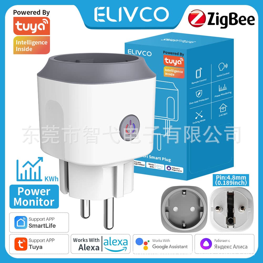 Tuya Zigbee Smart Plug 16A EU Plug with Energy Monitoring, Mobile App and Voice Control