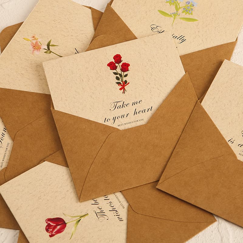 Guangdong New Product Flower Language Greeting Card Leaf Language Blessing Card Retro Thanksgiving Christmas Birthday Pair Folding Thank You Message Card