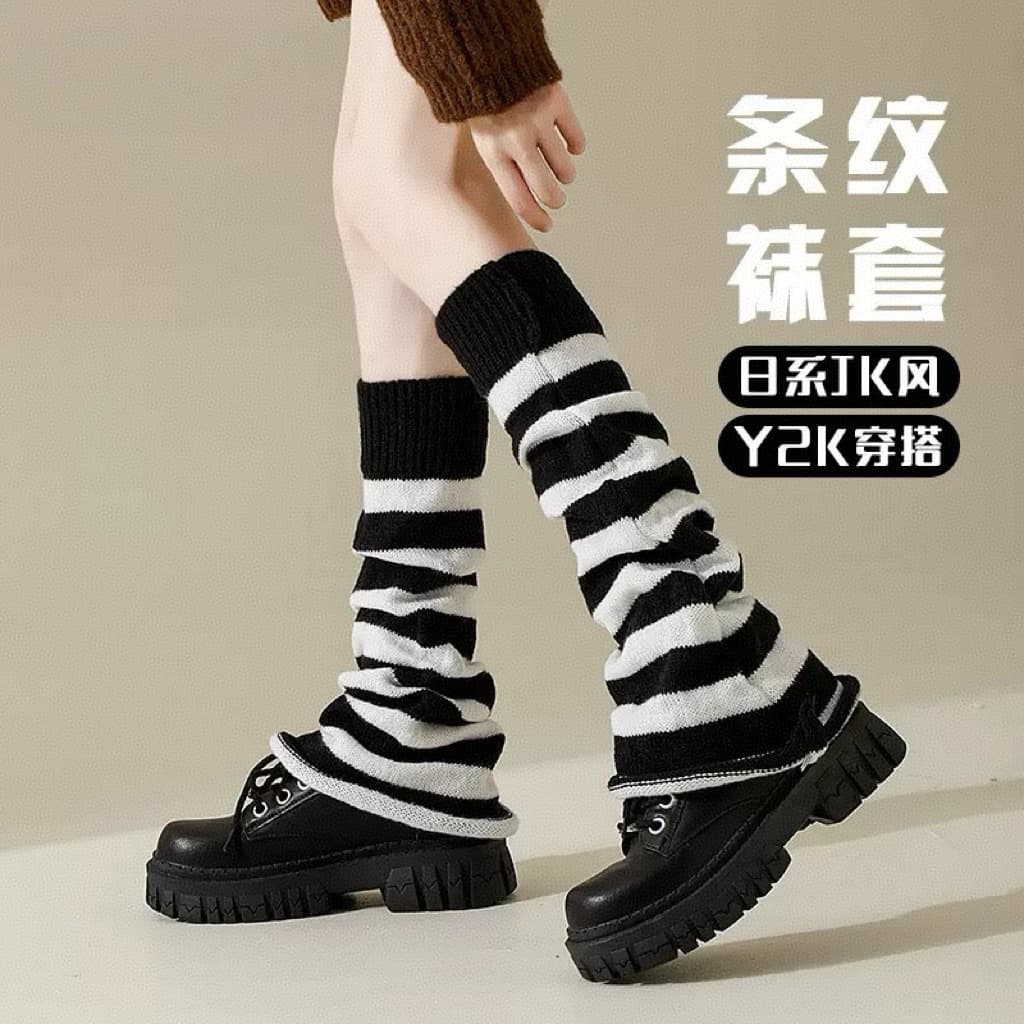 Horn pile socks star block color striped knitted socks female subculture y2k mailadeka brown leg covers