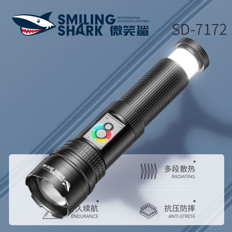 Outdoor lighting strong light flashlight tail camping light charging zoom red light warning highlight long-range portable