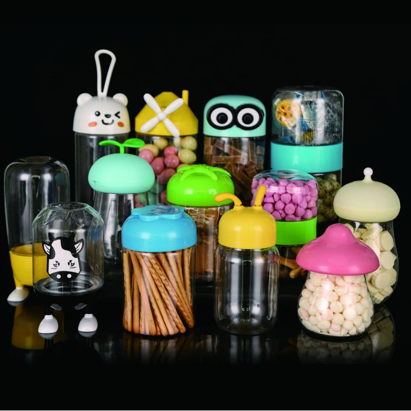 Cartoon-Shaped Lid Storage Jar PET Transparent Snack Baby Food Candy Toy Airtight Storage Jar Plastic Bottle