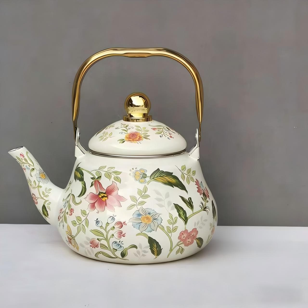 1.5L pear-shaped pot enamel pot thickened with filter flower teapot teapot enamel color enamel kettle teapot tea set