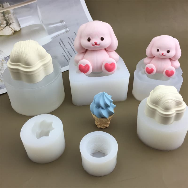 Silicone Mold for DIY Handmade Cake Baking Candle Drip Glue Heart Rabbit Design Cream Star Sweet Cone Flexible Mold