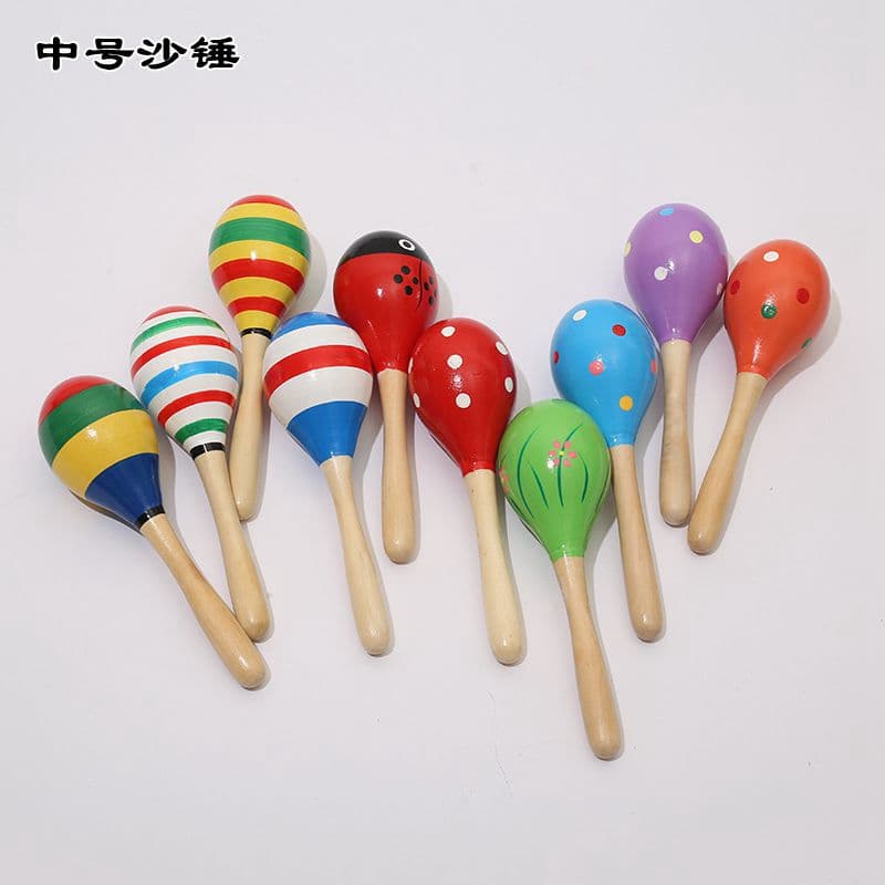 Wooden Medium Sand Hammer, Colored Wood Sand Hammer, Orff Rattle Bell, Early Childhood Music Instrument for Children