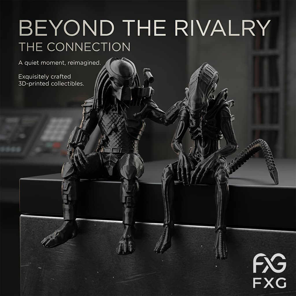 Cross-border bestseller Alien Hunter Comforting Alien Figurine Ornament, Dark Sci-Fi Two-Figure Seated Sculpture