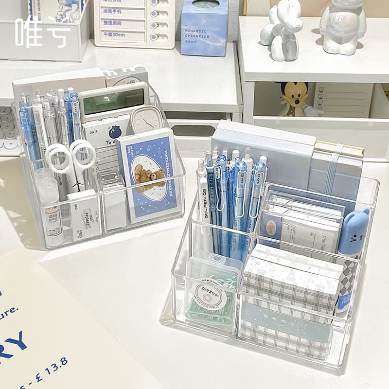 Transparent Acrylic Desktop Pen Holder and Hand Account Storage Box, Multi-functional Student Pen Stand, Office Sticky Note Organizer