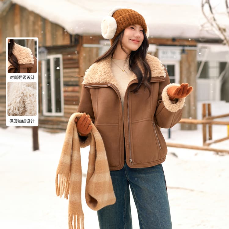 【Retro Fashionable and Warm Fur-lined Coat】Qianlixiu Plus Size Women's Clothing 2025 Spring New Arrival