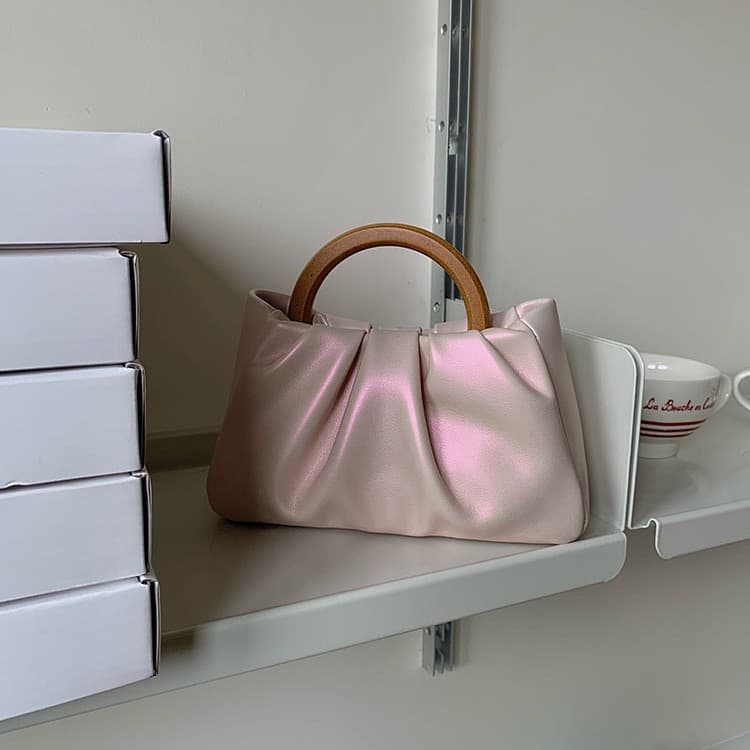 Yunduo bag women's 2026 Korean version summer new style pleated bag wooden handle handbag single shoulder crossbody bag bag