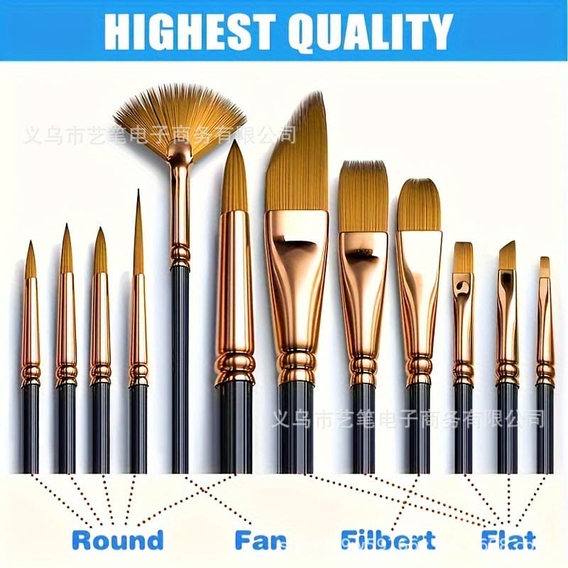 Cross-border 12-piece nylon brush set children's diy watercolor pen art supplies student oil paint brush hook line pen