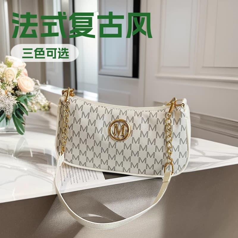 Trending Cross-Border Fashion Retro Underarm Bag for Women, New Letter Print Small Square Bag with Chain, Shoulder and Handbag