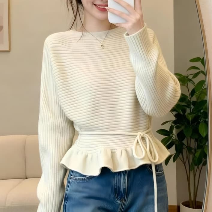 Korean Lazy Style Tie-Waist Knit Sweater for Women Winter New Fashionable Slimming Loose Fit Cardigan Outerwear Trend
