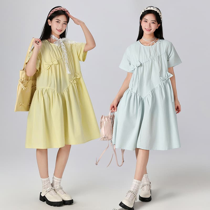 Junior High School Girls' Dress Summer 2025 New Style Big Children's Western Princess Dress Plus Size Loose Midi Dress