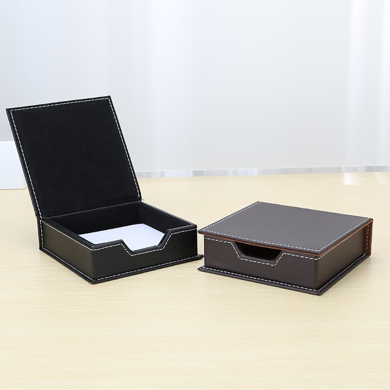 Solid color leather sticky note box, personalized office desktop sticky paper small storage, creative memo holder